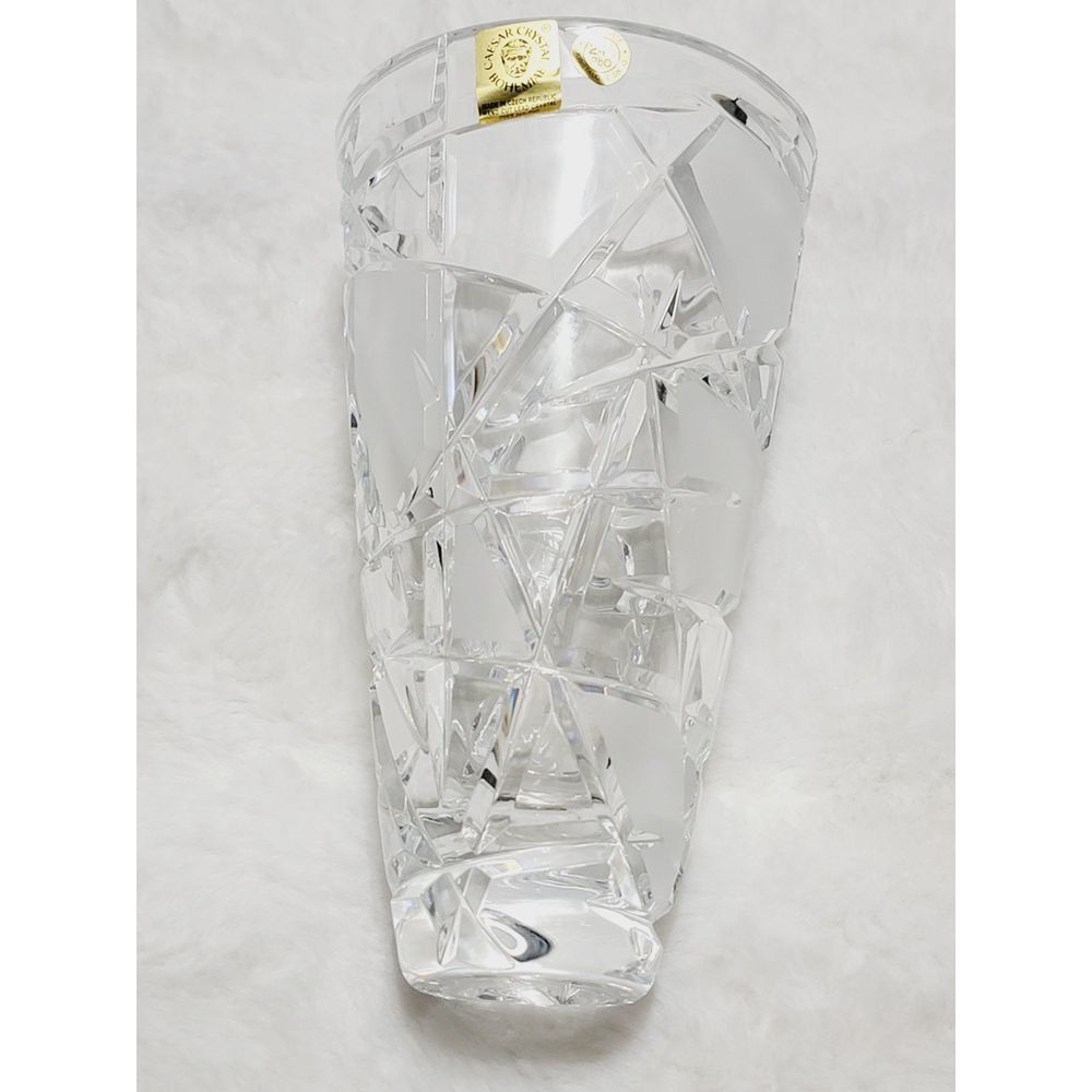 Caesar Crystal Bohemiae Hand Cut Lead Crystal Miter Vase 6.5" Karel Rosa Signed - Picture 13 of 13